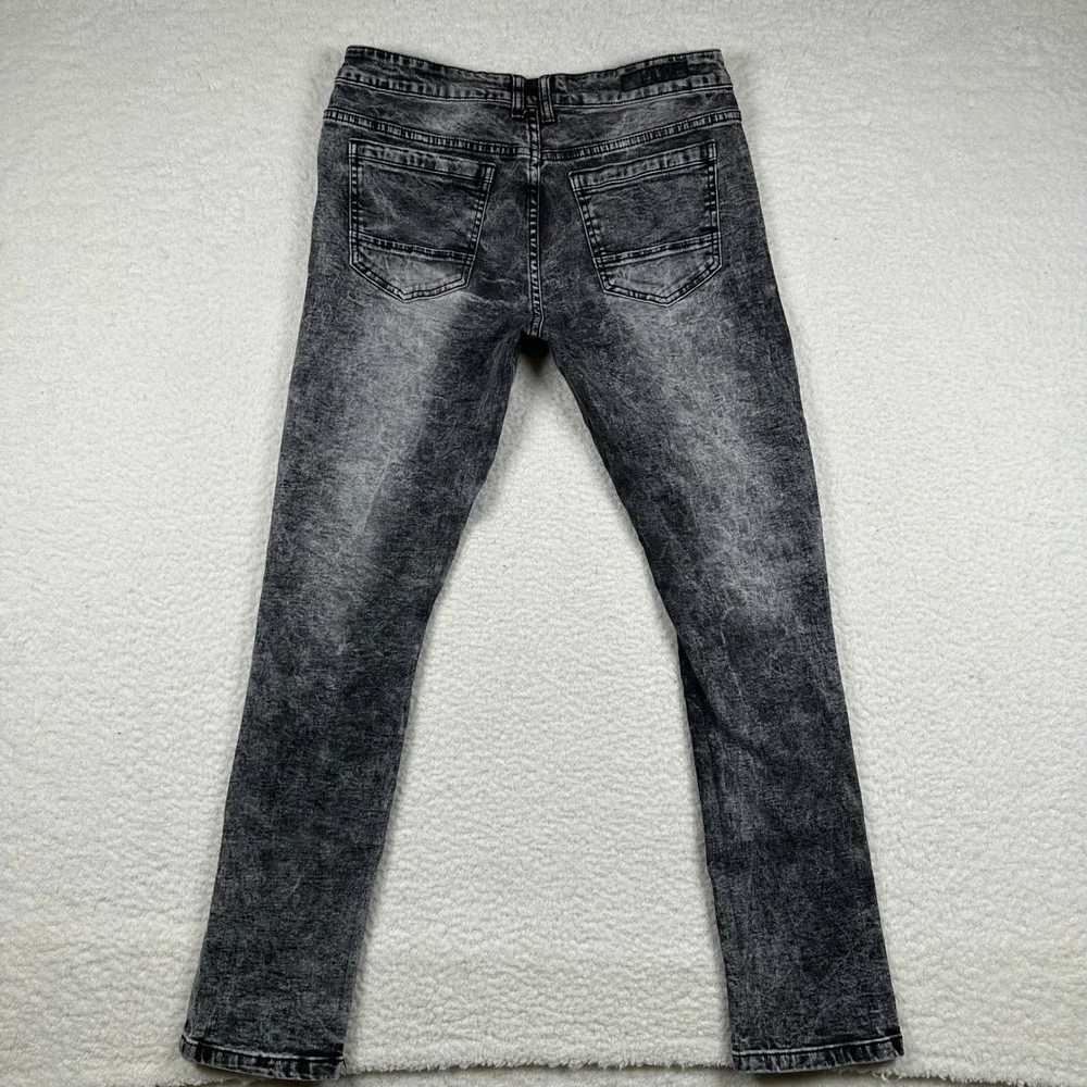 Black Premium Moto Skinny Flex Jeans Men 34x32 Acid Wash Biker Ribbed Streetwear